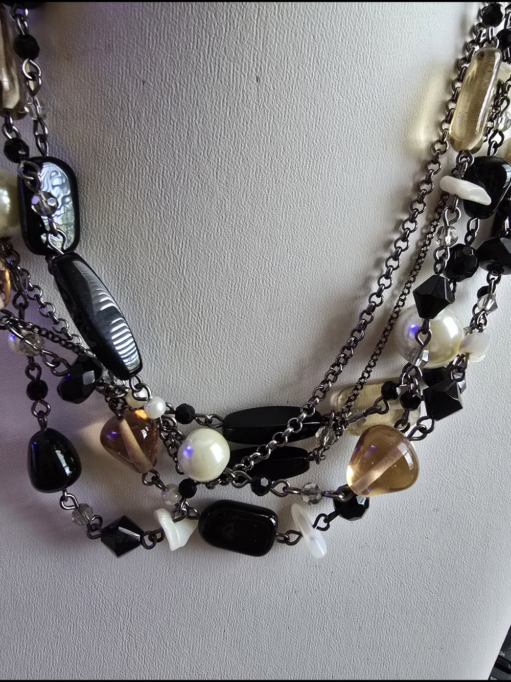 Multi-Strand Black and Pearl Statement Necklace - Picture 2 of 7